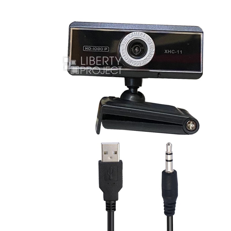 Веб-камера "FULL HD" XHC-11 USB + 3.5мм. Plug and Play (черная/коробка)