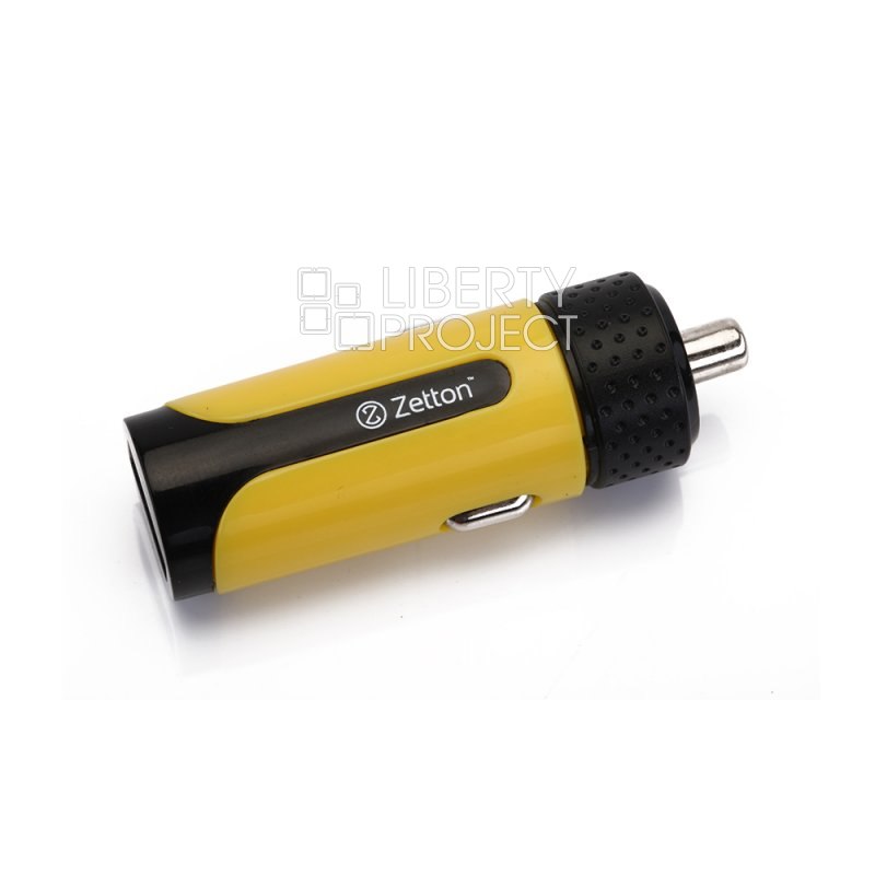 АЗУ с выходом USB ток зарядки 2.1А черное с желтой вставкой (Zetton ZTLSCC2A1UBY)
