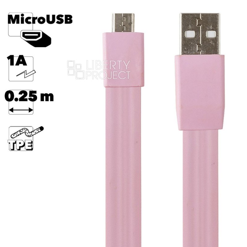 USB кабель "LP" Micro USB "плоский браслет" (розовый/европакет)