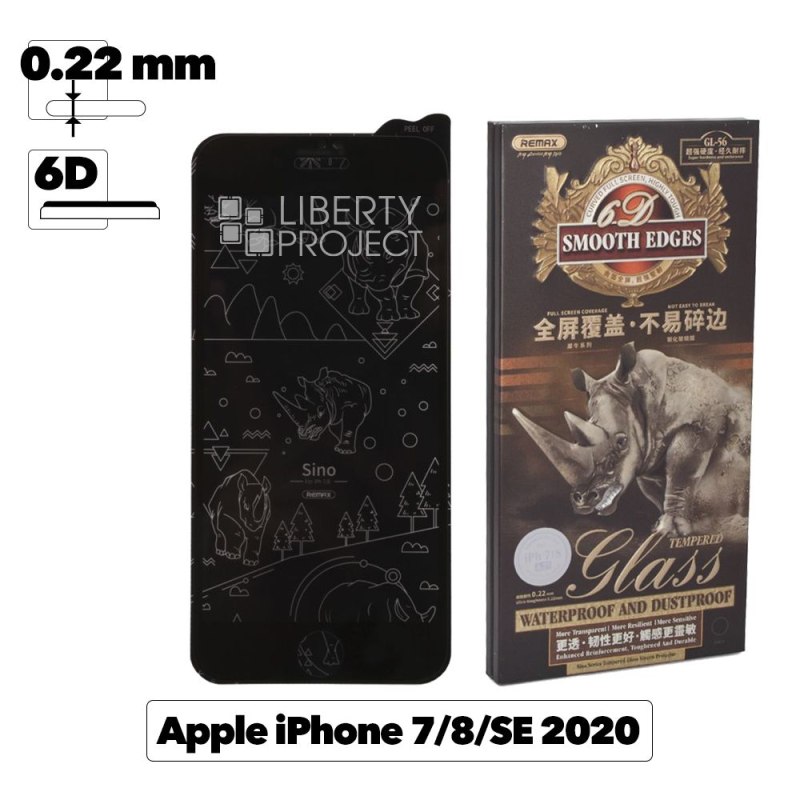 Защитное стекло REMAX GL-56 Rhino для Apple iPhone SE 2/8/7, 6D, черная рамка, 0.22мм