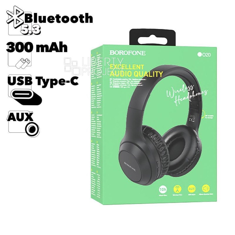 Bluetooth гарнитура BOROFONE BO20 Player BT 5.3, 3.5мм, накладная, громкость +/- (черный) мятая (0L-00057837)