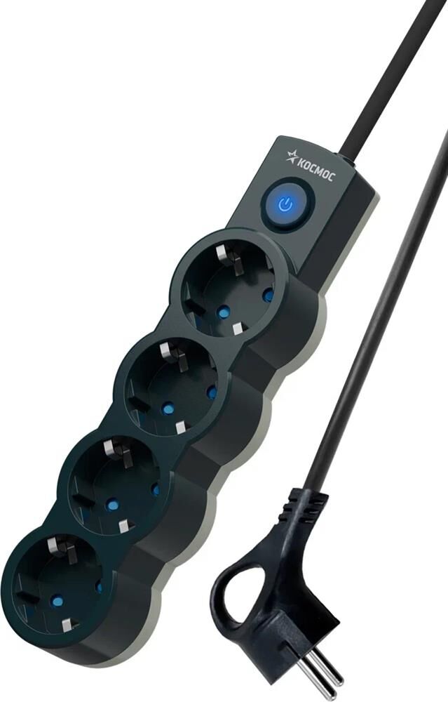 Удлинитель КОСМОС YKsm1.5m-4g-Z-V10A-B Черный/серый