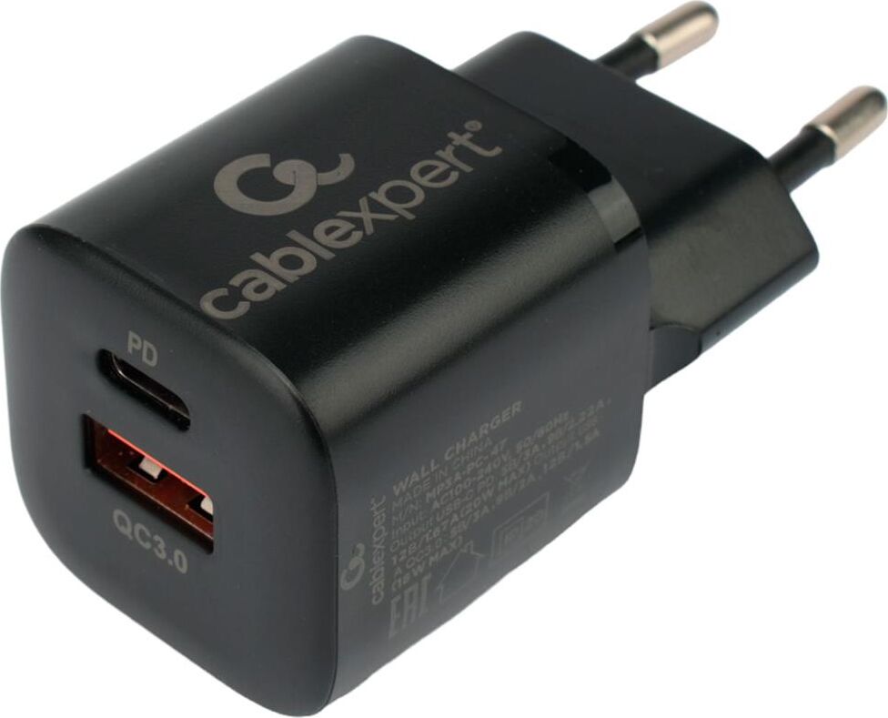 СЗУ CABLEXPERT (21080) MP3A-PC-47, QC3.0/PD, 2 порта: USB и Type-C, черный, пакет
