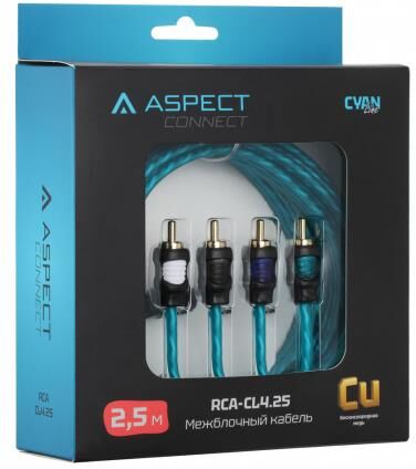 Кабель ASPECT RCA-CL4.25, Cyan Line, витая пара, OFC, 1 экран, 4RCA-4RCA, 2.5м