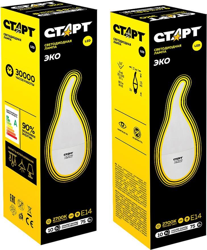 Светодиодная лампа СТАРТ (17267) LEDFlameE14 10W 30 WS черный