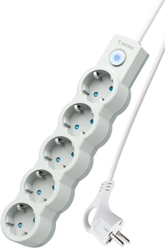 Удлинитель КОСМОС YKsm1.5m-5g-Z-V10A-W Белый/серый