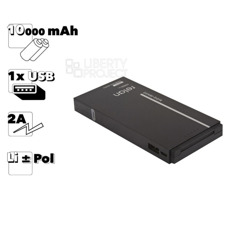 Внешний АКБ REMAX RPP-65 Relan 10000mAh, 1xUSB, 2А, Li-Ion (черный)