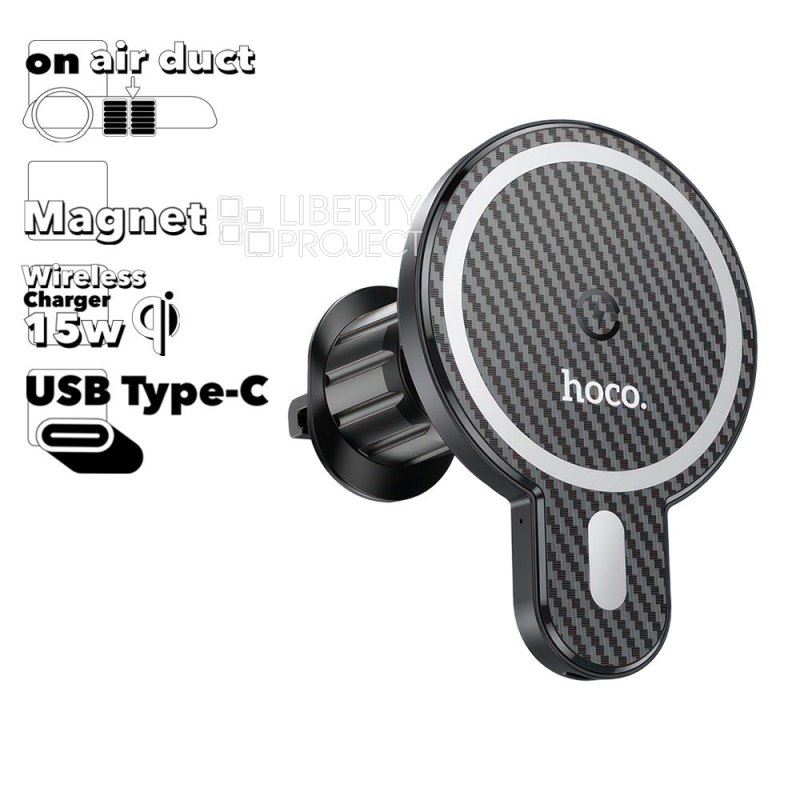 Держатель в авто с БЗУ HOCO CA85 Ultra-Fast магнитный, в воздуховод, 15W (черный)