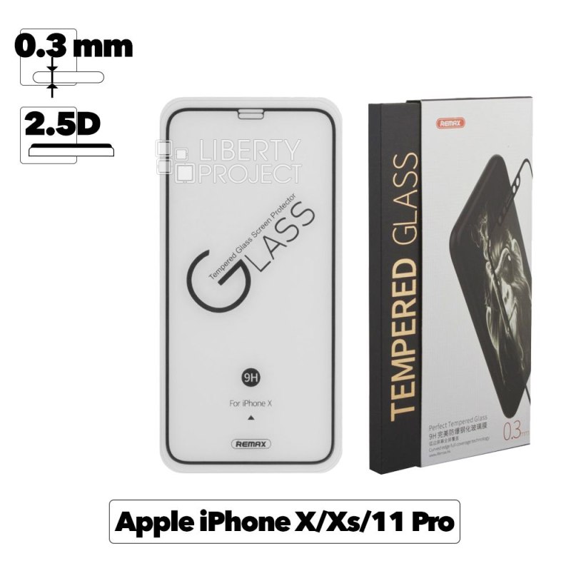 Защитное стекло REMAX GL-09 Perfect для Apple iPhone Х/Xs/11 Pro, 2.5D, черная рамка, 0.3мм