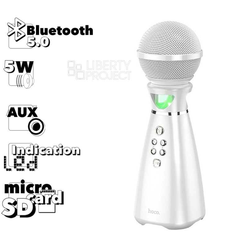 Караоке-микрофон HOCO BK6 Hi-song BT5.0, 5W, AUX/microSD, LED (белый)