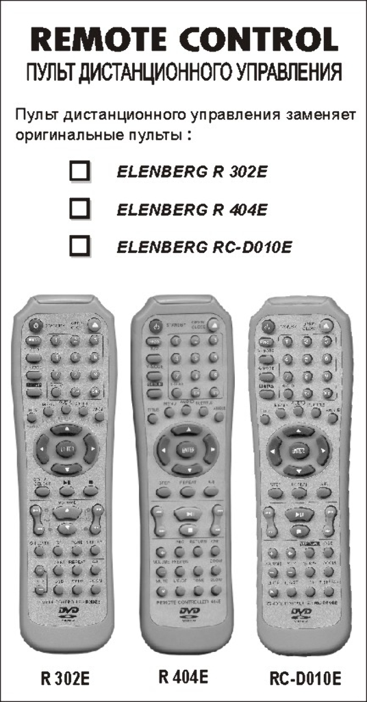 Аналог пульта Elenberg Elenberg DVD RC-D010E bol для DVD плеера