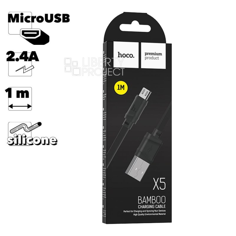 USB кабель HOCO X5 Bamboo MicroUSB, 2.4А, 1м, силикон (черный)