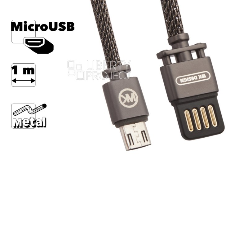 USB кабель WK WDC-030 Master MicroUSB, 1м, металл (черный)