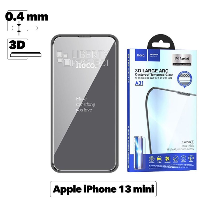 Защитное стекло HOCO A31 для Apple iPhone 13 mini, 3D, прозрачное, глянцевое, 0.4мм