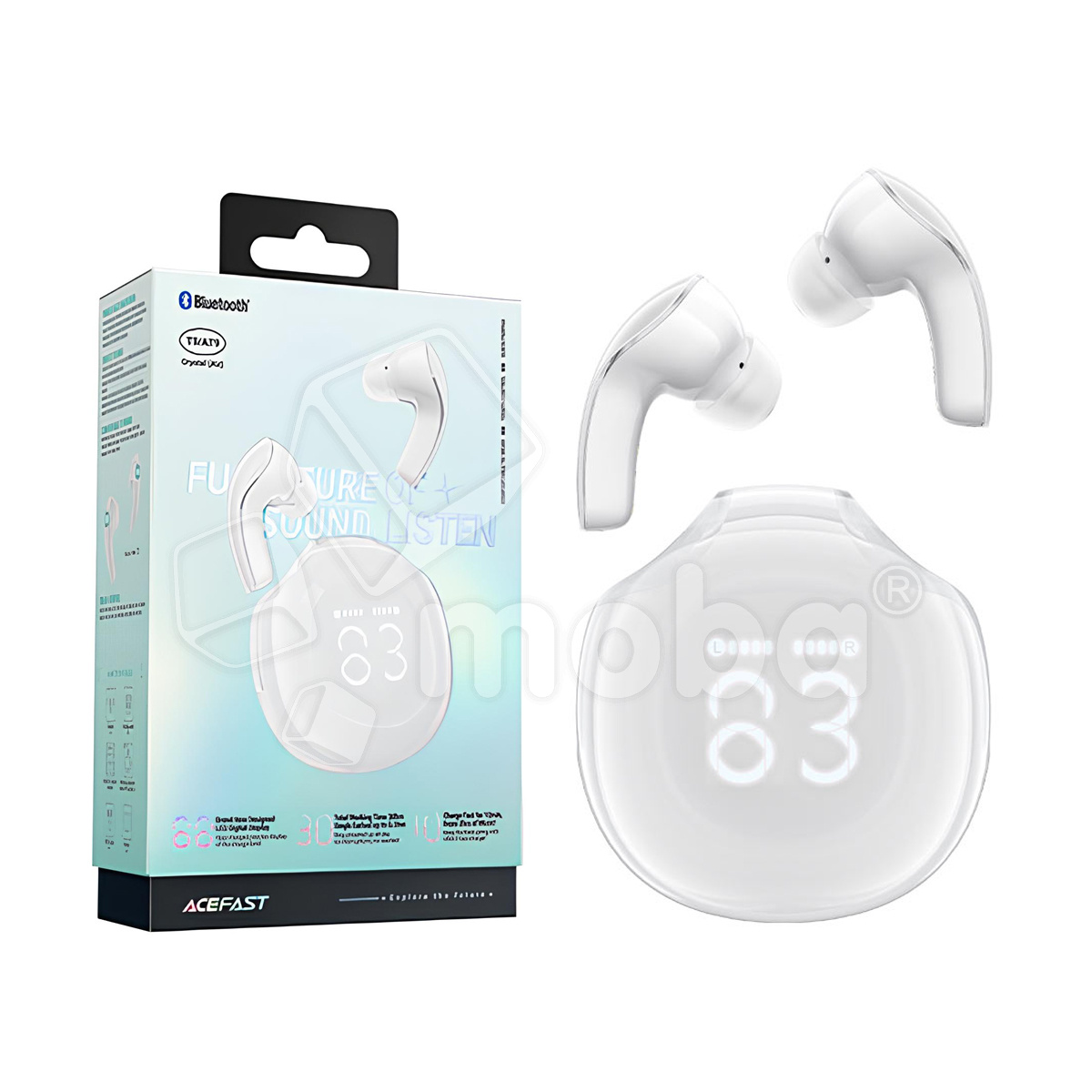 Беспроводные наушники Bluetooth Acefast T9 (TWS, вакуумные, с дисплеем, ANC) Белый