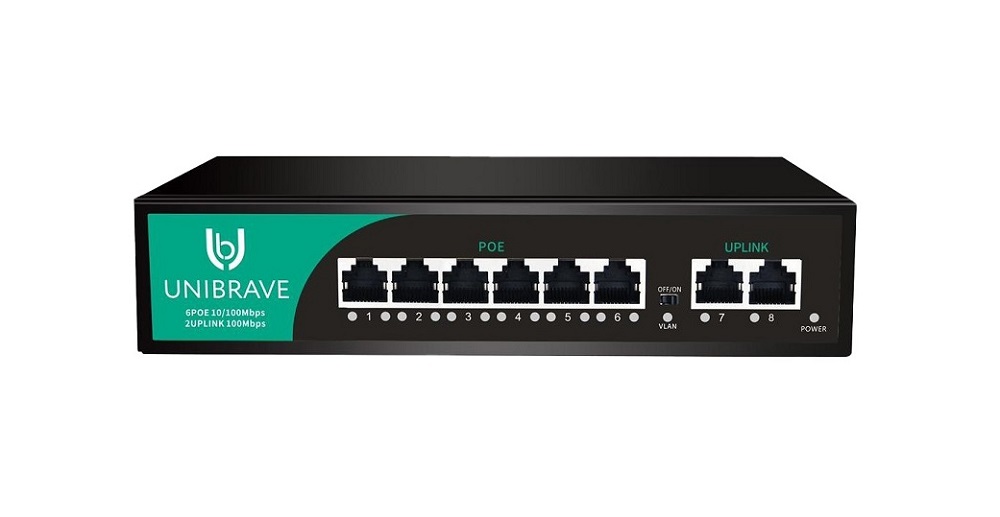 UB-SW-6F2F-75 Base Неуправляемый коммутатор Unibrave с поддержкой PoE на 6 портов