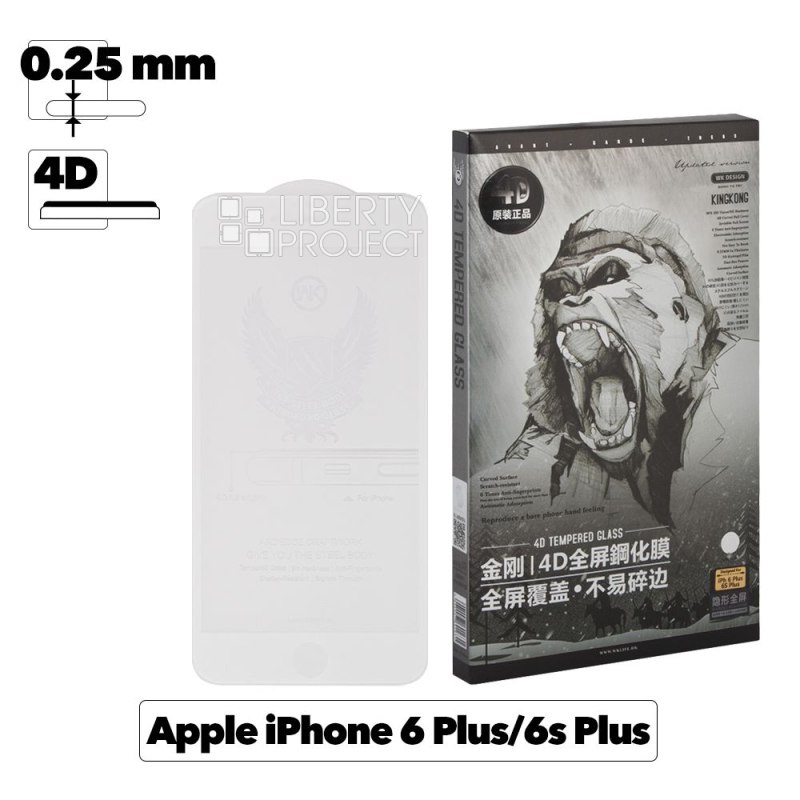 Защитное стекло WK Kingkong F. C. C. E. T. G. 4D для iPhone 6 Plus/6s Plus 0.25 мм, с белой рамкой