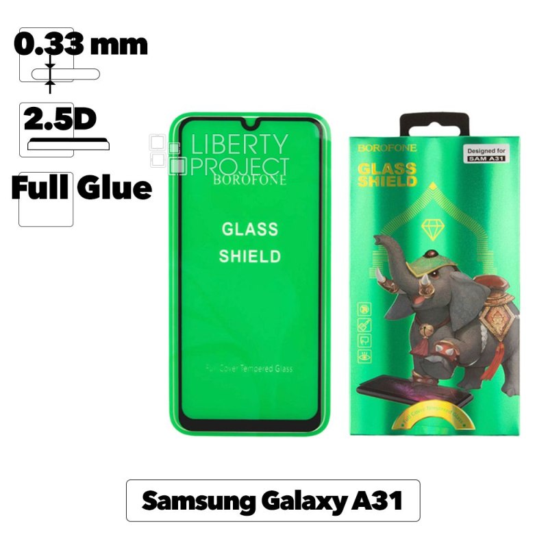 Защитное стекло BOROFONE Elephant для Samsung A31 2.5D, 0.33 мм с черной рамкой
