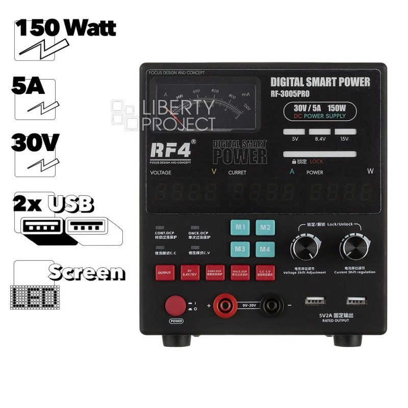 Блок питания RF-3005D PRO 30V 5A DC (30V, 5A, режим стабилизации тока)