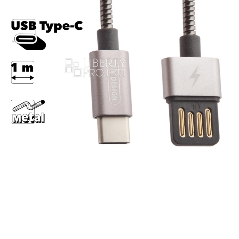 USB кабель WK WDC-039 Alloy Type-C, 1м, металл (черный)