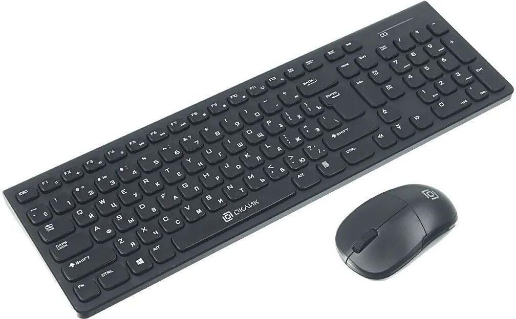 OKLICK Клавиатура + мышь Оклик 220M клав:черный мышь:черный USB беспроводная slim Multimedia (1062000)