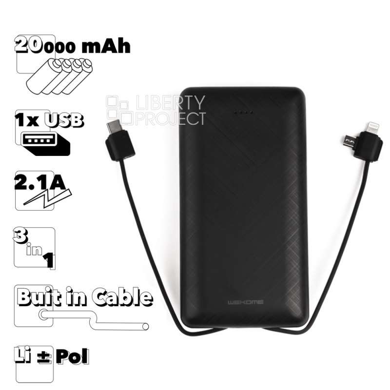 Внешний АКБ WK Tinjur WP-141 20000 mAh, 1хUSB 2.1А, Li-Pol (черный)