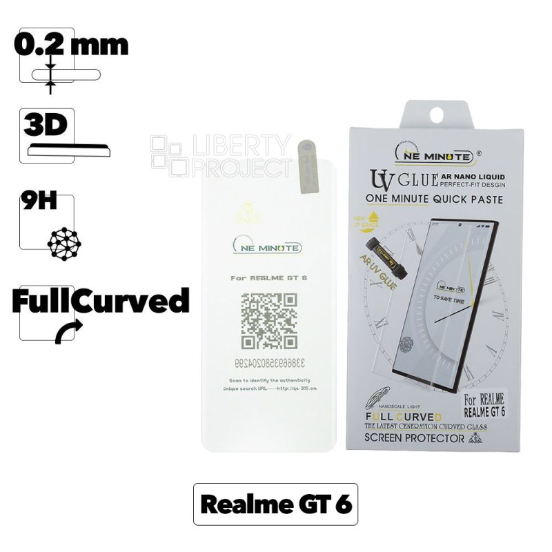 Защитное стекло "One Minute" для Realme GT 6 3D UV Glue Nano Liquid Full Curved Glass