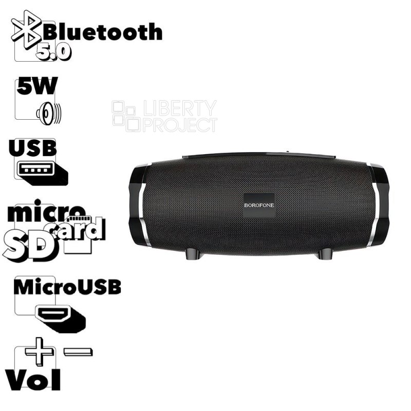 Bluetooth колонка BOROFONE BR3 BT 5.0, 5Wx2, AUX/microSD/USB/FM (черный) мятая упаковка
