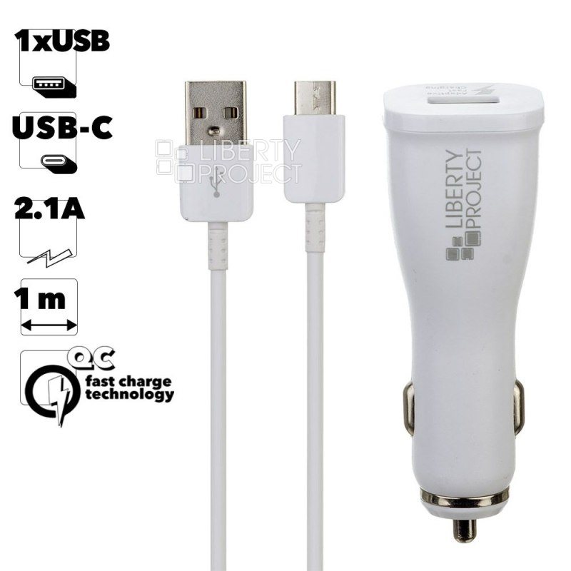 АЗУ "LP" Fast Charge с выходом USB + кабель USB Type-C 9V-1,67A (белое/коробка)