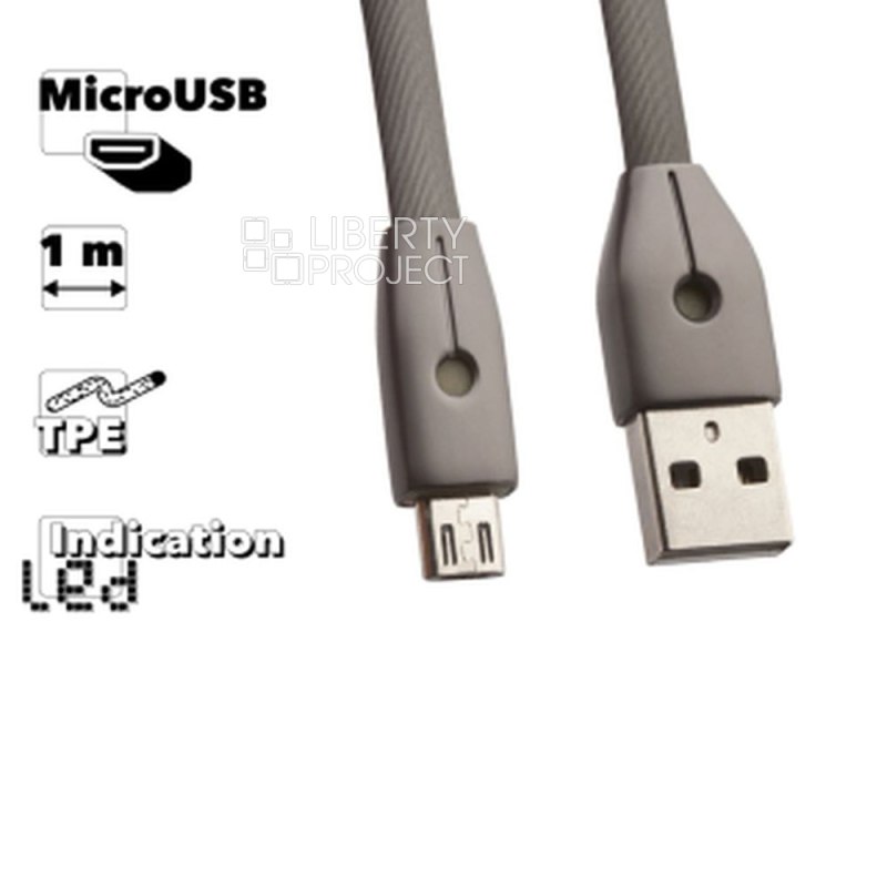 USB кабель REMAX RC-043m Knight MicroUSB, 2.4А, LED, 1м, TPE (черный)