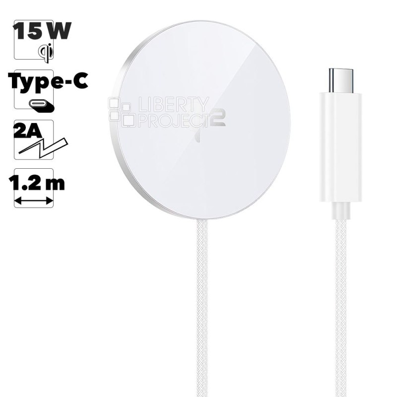 Беспроводное ЗУ HOCO CW63 Fast Qi2 для смартфона, 15W, магнитное, 1.2м (белый)
