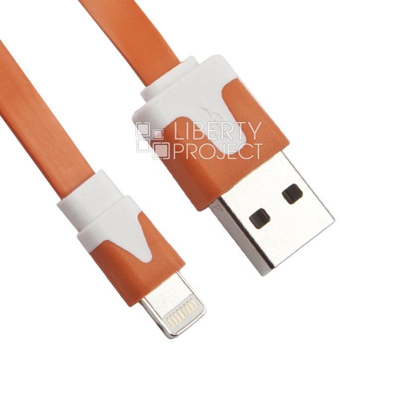 USB кабель "LP" для Apple iPhone/iPad Lightning 8-pin плоский узкий (оранжевый/коробка)