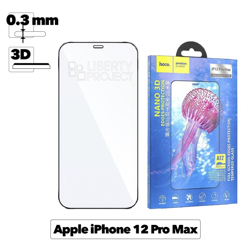 Защитное стекло HOCO A12 Nano для Apple iPhone 12 Pro Max, 3D, черная рамка, глянцевое, 0.3мм