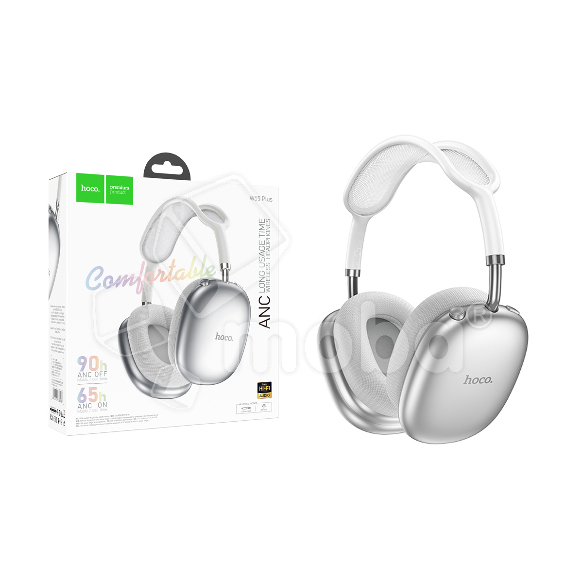Беспроводные наушники Bluetooth Hoco W55 Plus (накладные, ANC) Серебро