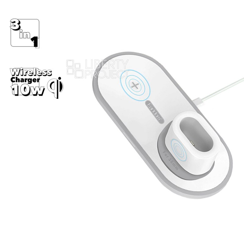 Беспроводное ЗУ Earldom ET-WC9 для смартфона, iWatch и AirPods, 10W, 3в1 (белый)