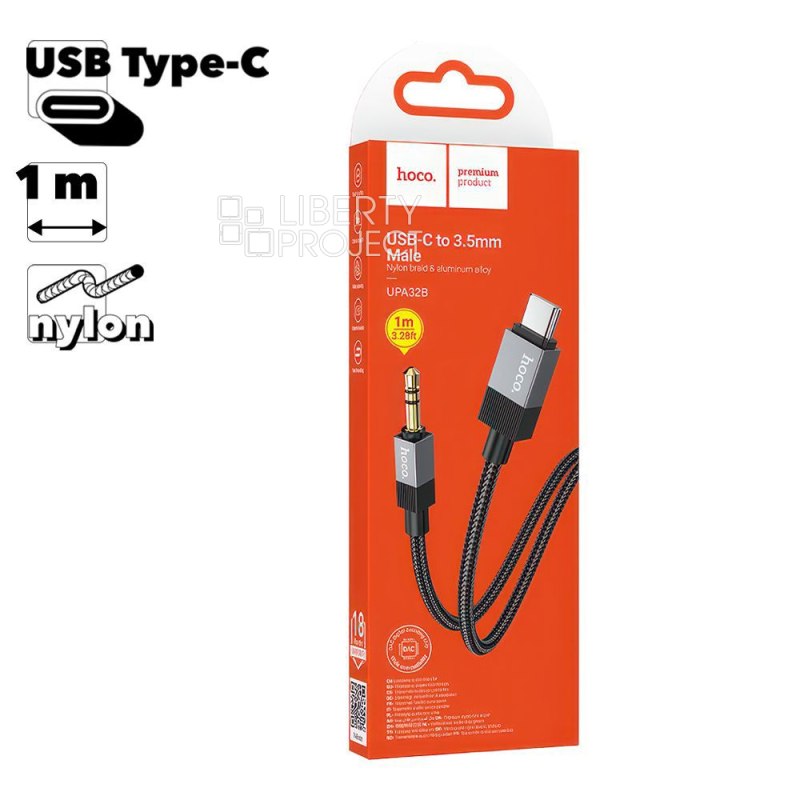 Аудиокабель HOCO UPA32B Clever DC 3.5мм - USB-C, 1м, нейлон (черный)