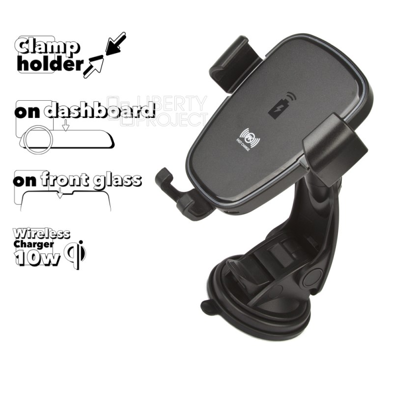 Держатель в авто с БЗУ WK Navigators WP-U42 10W, зажим, на стекло\панель (черный)
