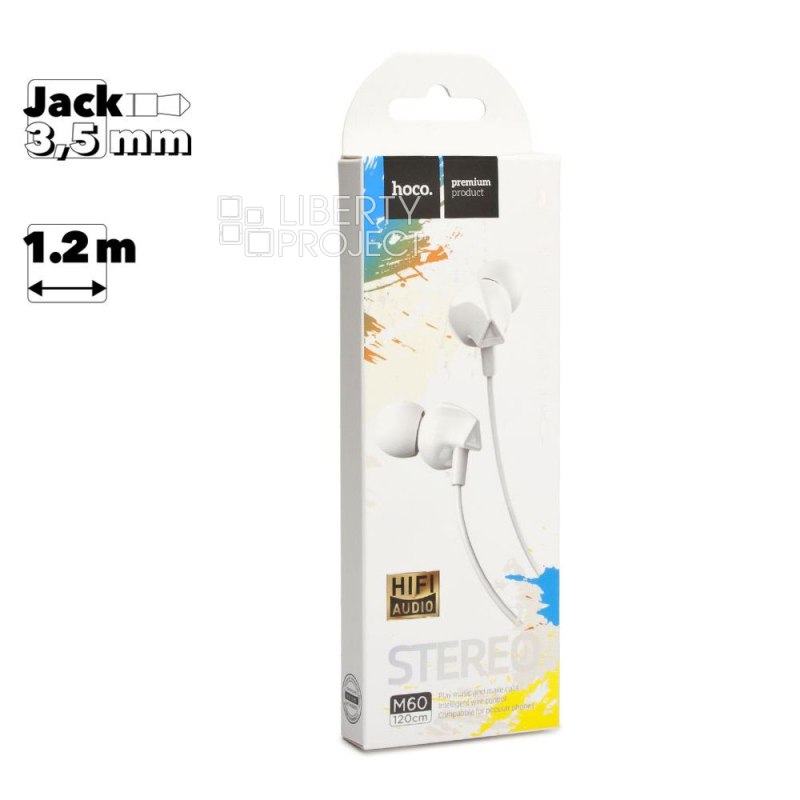 Гарнитура HOCO M60 Perfect Sound 3.5мм, внутриканальная, 1.2м (белый)