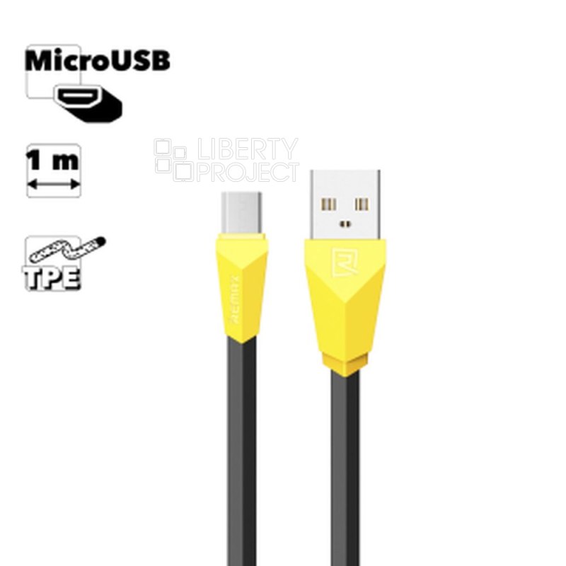 USB кабель REMAX RC-030m Aliens MicroUSB, 1м, TPE (черный/желтый)