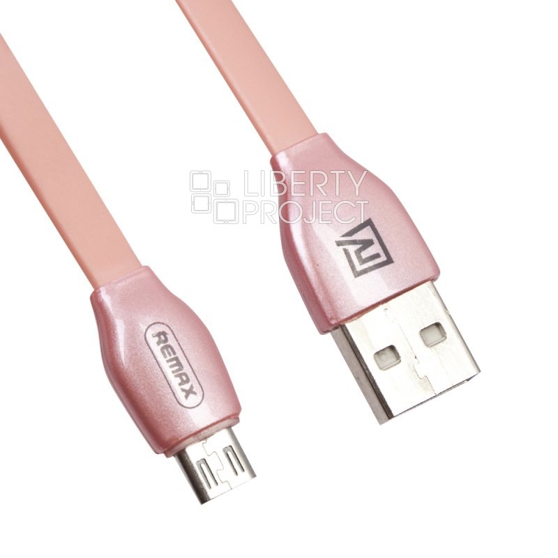 USB кабель "РЕМАКС" RC-035mi Laser MicroUSB, плоский, пластиковые разьемы, 1м, TPE (розовый)
