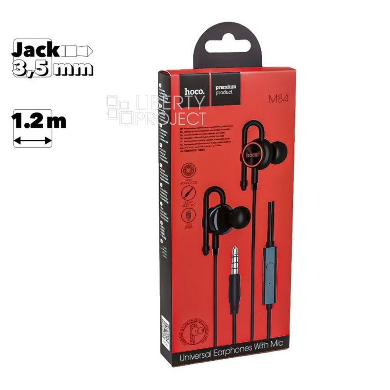 Гарнитура HOCO M84 Perfection Earphones 3.5мм, внутриканальная, 1.2м (черный) мятая упаковка (0L-00050783)
