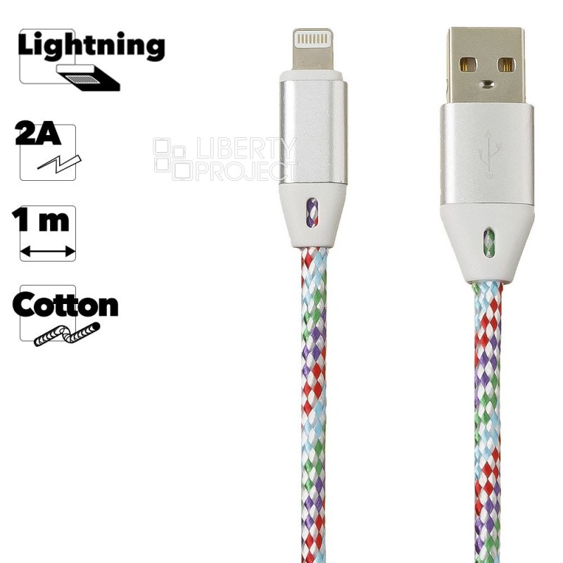 USB кабель "LP" для Lightning 8-pin оплетка и металлические разъемы 1м. (синий/европакет)