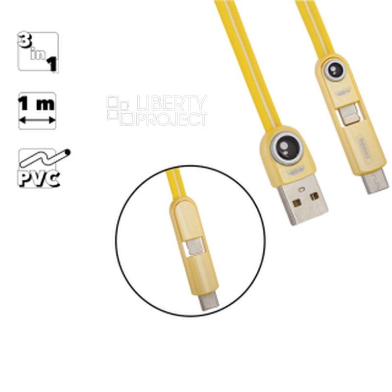 USB кабель REMAX RC-073th Cutie Lightning 8-pin/Type-C/MicroUSB, 3в1, 1м, PVC (желтый)