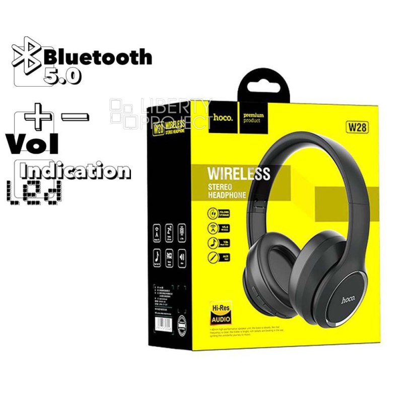 Bluetooth гарнитура HOCO W28 Jorney BT 5.0, накладная, громкость +/- (черный)