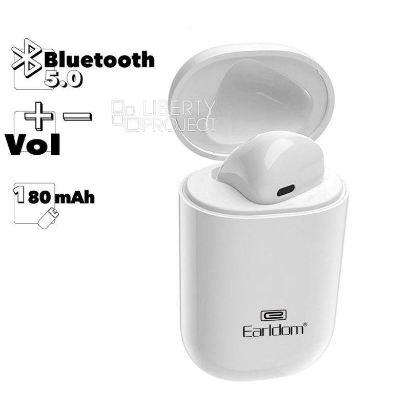 Bluetooth гарнитура Earldom ET-BH03 BT 5.0, вкладыш, моно (белый)