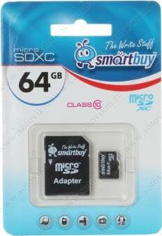 Карта памяти SMARTBUY (SB64GBSDCL10-01) MicroSDXC 64GB Class10 UHS-1 + адаптер