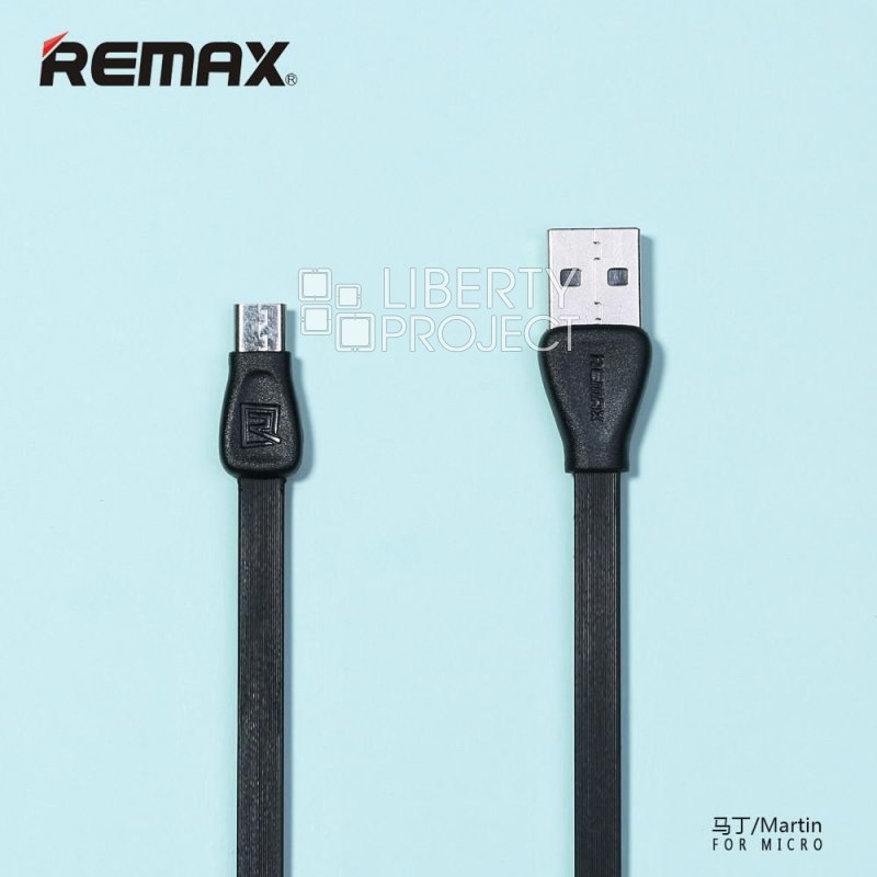 USB кабель "РЕМАКС" RC-028m Martin MicroUSB, плоский, пластиковые разьемы, 1м, TPE (черный)