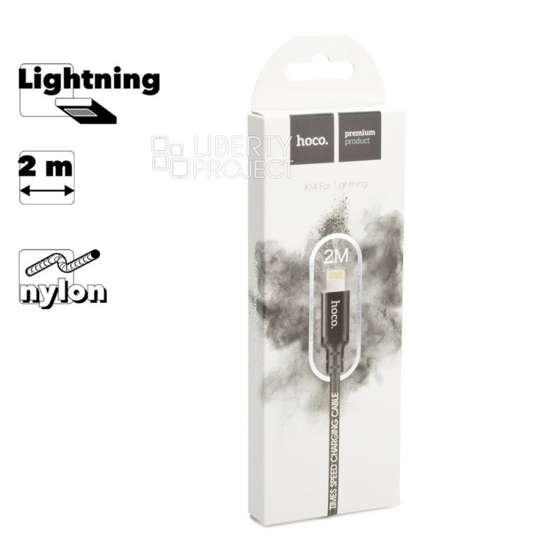 USB кабель HOCO X14 Times Speed Lightning 8-pin, 2м, нейлон (черный)
