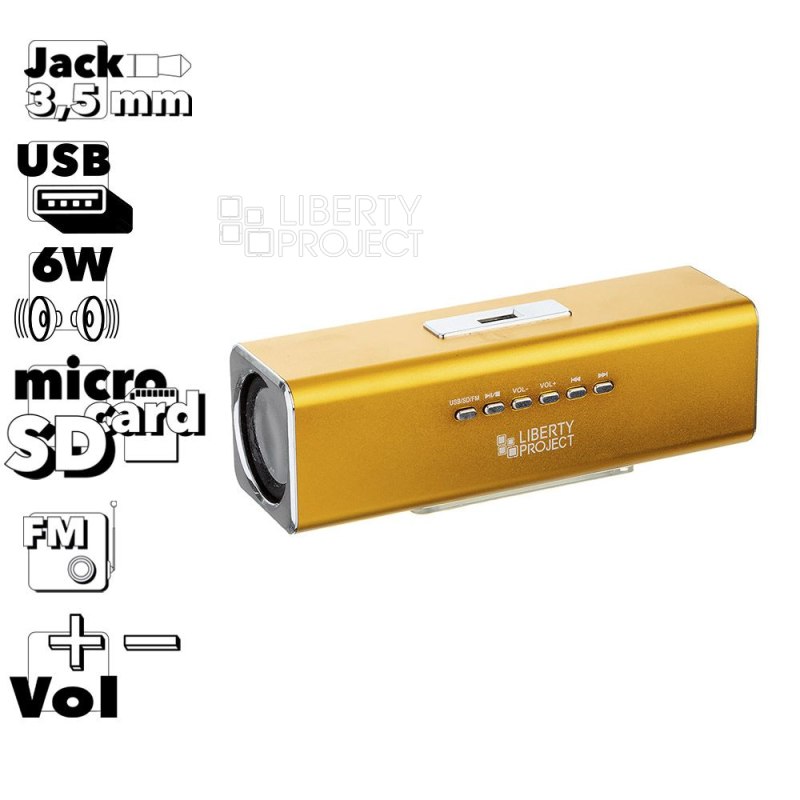 Колонки портативные "LP" K-101 Золото (Металл+3.5мм+USB+microSD+заменяемый АКБ+FM радио) (коробка)