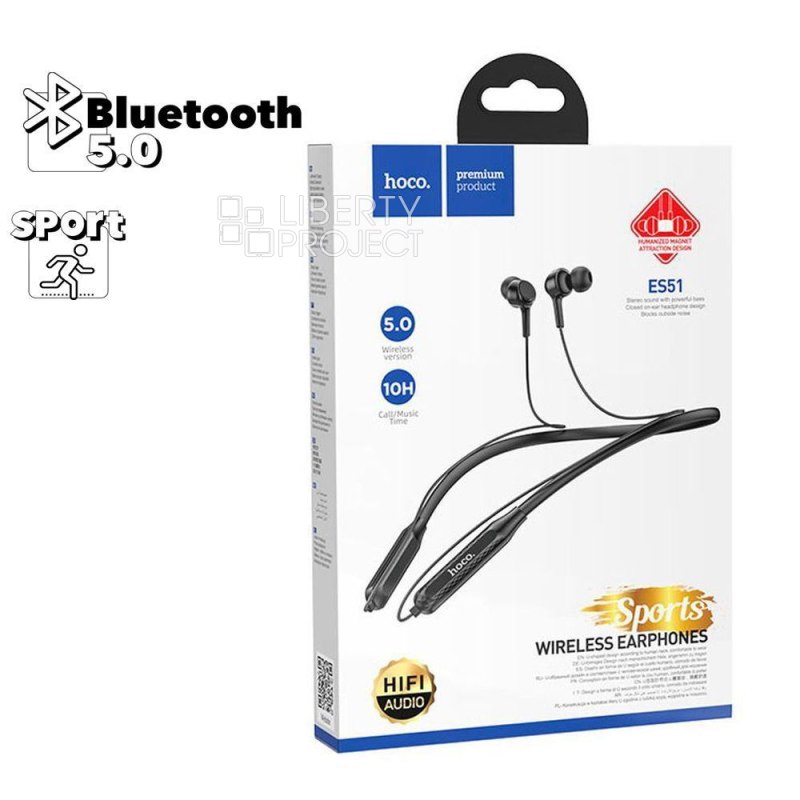 Bluetooth гарнитура HOCO ES51 Era BT 5.0, внутриканальная, громкость +/-, спорт (черный) мятая (0L-00049974)